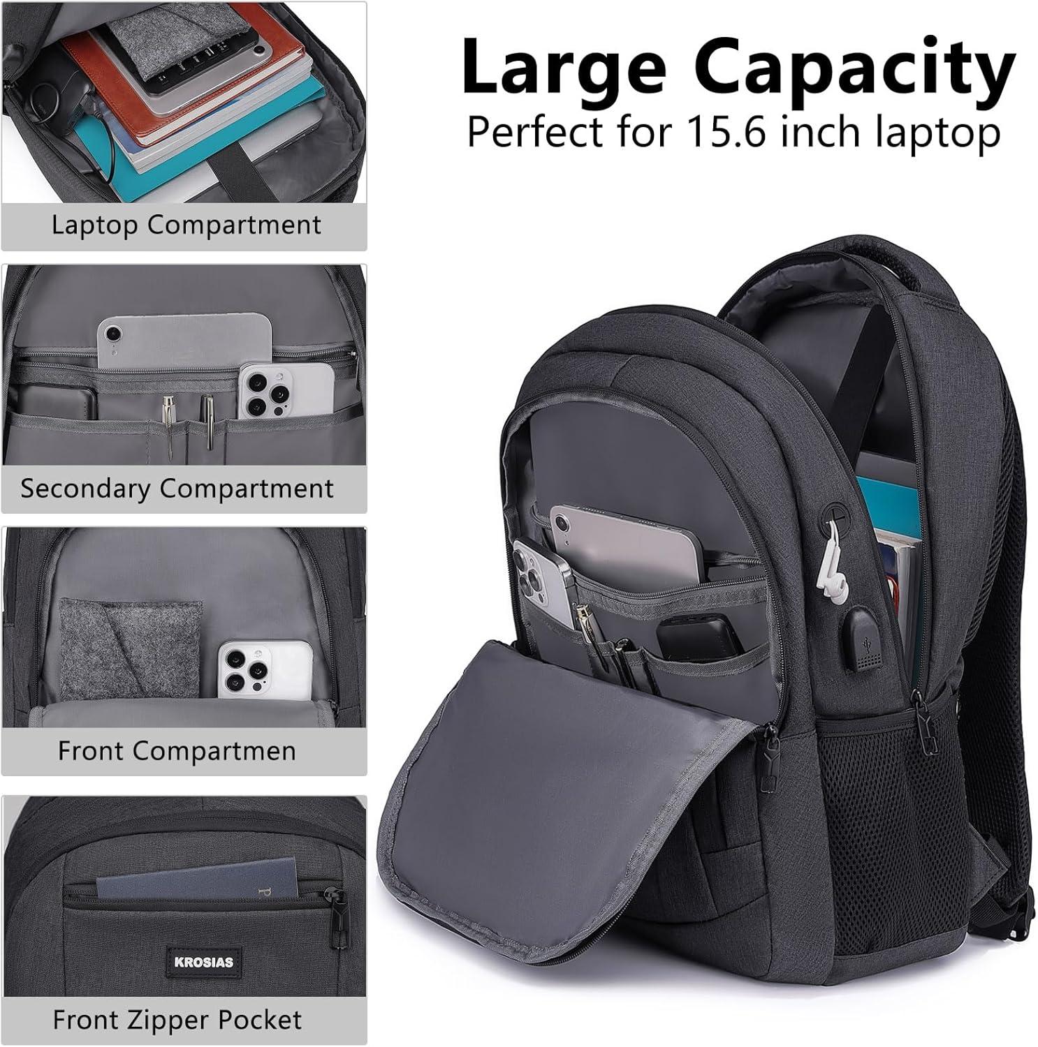 imageBackpack for Men and Women School Backpacks for Teens Boys 156 inch Computer Laptop Bag Waterproof College Back Pack with Charger for Work Business Travel Black