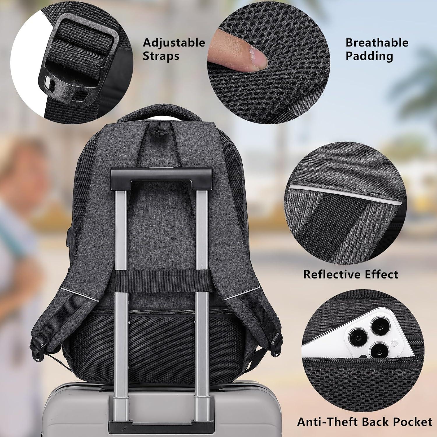 imageBackpack for Men and Women School Backpacks for Teens Boys 156 inch Computer Laptop Bag Waterproof College Back Pack with Charger for Work Business Travel Black
