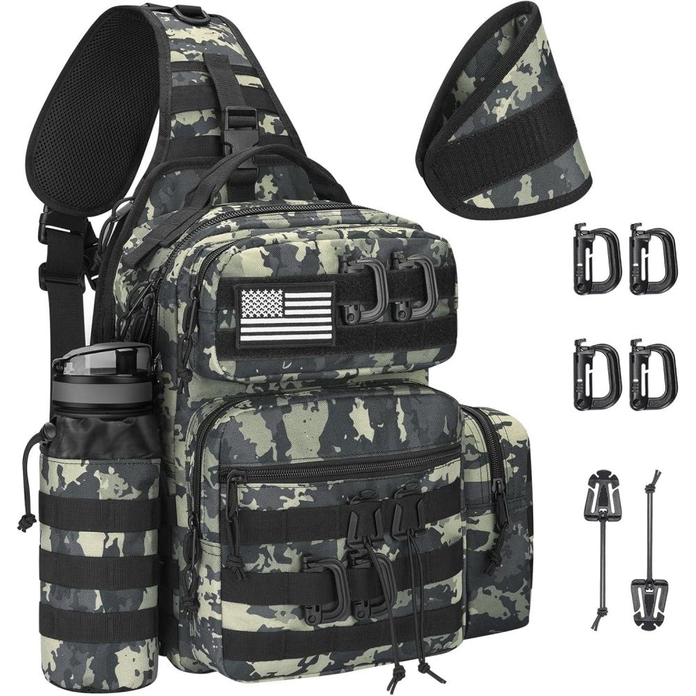 imageCVLIFE Tactical Sling Bag Backpack for Men Military Shoulder Sling Bag Molle Army Assault Detachable Tactical Bag with Bottle Holder Concealed Carry Daily Day Pack Work Bag for EDC Hiking BlackShadowstand