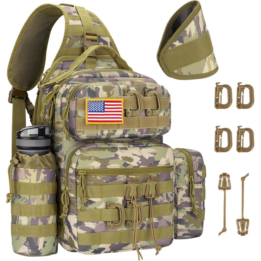 imageCVLIFE Tactical Sling Bag Backpack for Men Military Shoulder Sling Bag Molle Army Assault Detachable Tactical Bag with Bottle Holder Concealed Carry Daily Day Pack Work Bag for EDC Hiking BlackAuriclash