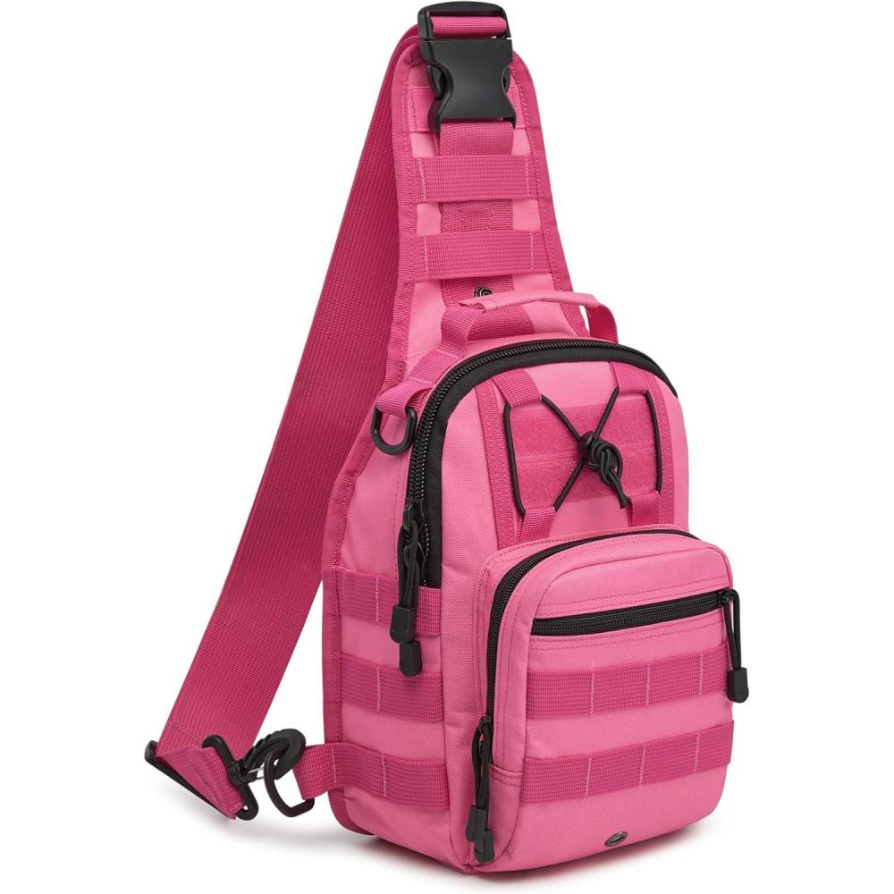 imageG4Free Outdoor Tactical Bag Backpack Military Sport Bag Pack Sling Shoulder Backpack Tactical Bag for Every Day CarryRose Red