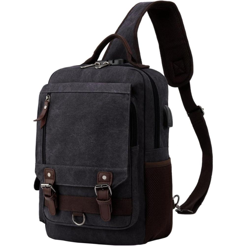 imageLeaper Retro Crossbody Bag Sling Bag Canvas Messenger Bag for Men Women Shoulder Bag Crossbody Handbags Satchel Travel BagAblack 2