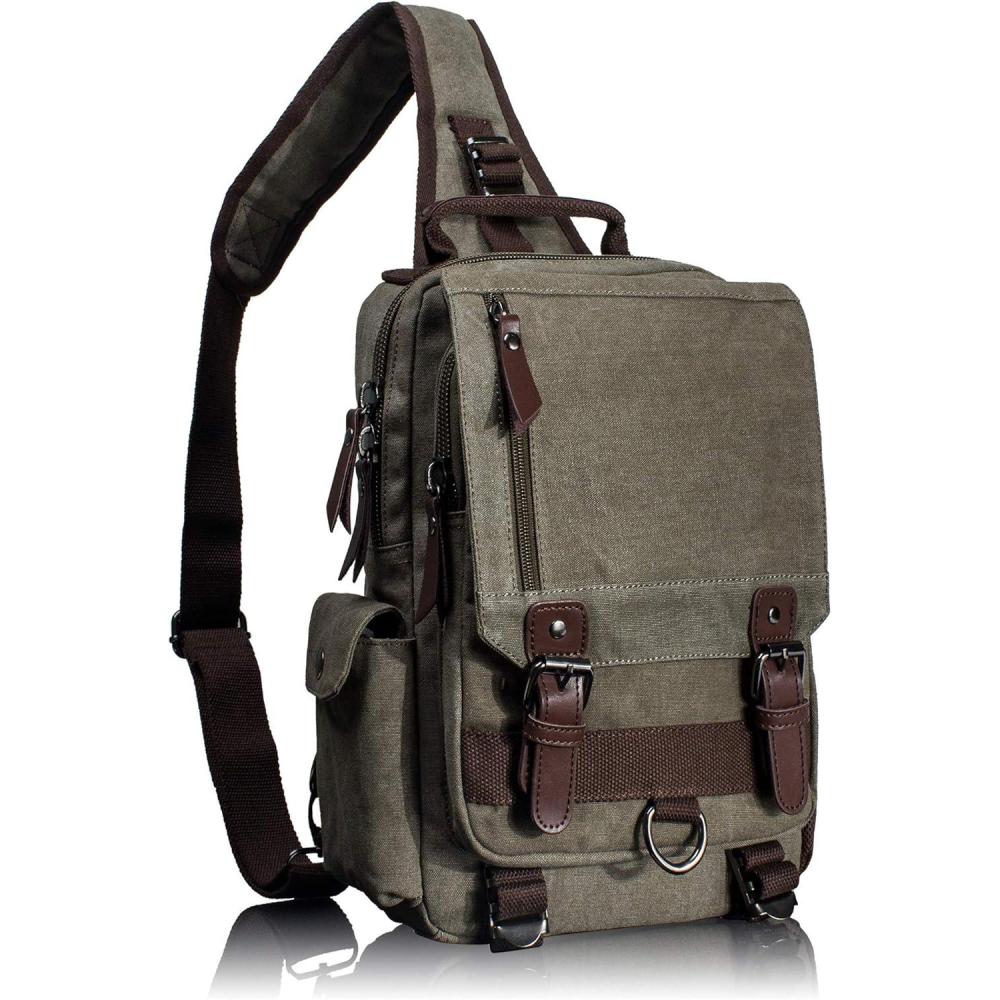 imageLeaper Retro Crossbody Bag Sling Bag Canvas Messenger Bag for Men Women Shoulder Bag Crossbody Handbags Satchel Travel BagArmy Green 1