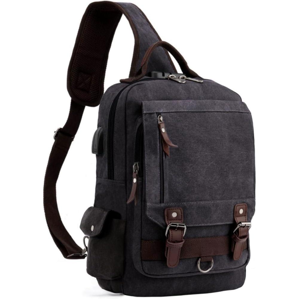 imageLeaper Retro Crossbody Bag Sling Bag Canvas Messenger Bag for Men Women Shoulder Bag Crossbody Handbags Satchel Travel BagBlack 3
