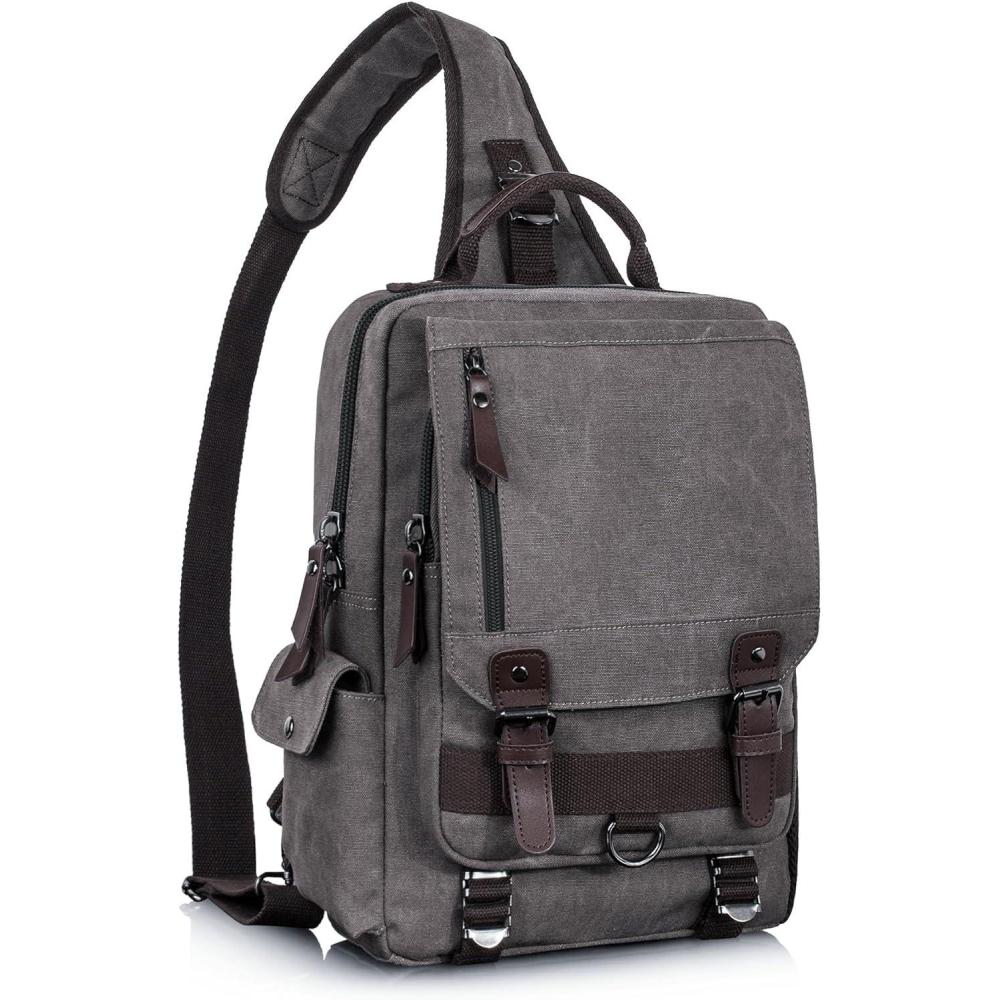 imageLeaper Retro Crossbody Bag Sling Bag Canvas Messenger Bag for Men Women Shoulder Bag Crossbody Handbags Satchel Travel BagBrownish Gray 1
