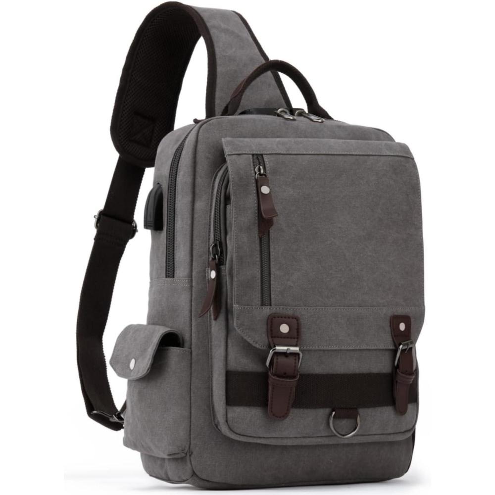 imageLeaper Retro Crossbody Bag Sling Bag Canvas Messenger Bag for Men Women Shoulder Bag Crossbody Handbags Satchel Travel BagBrownish Gray