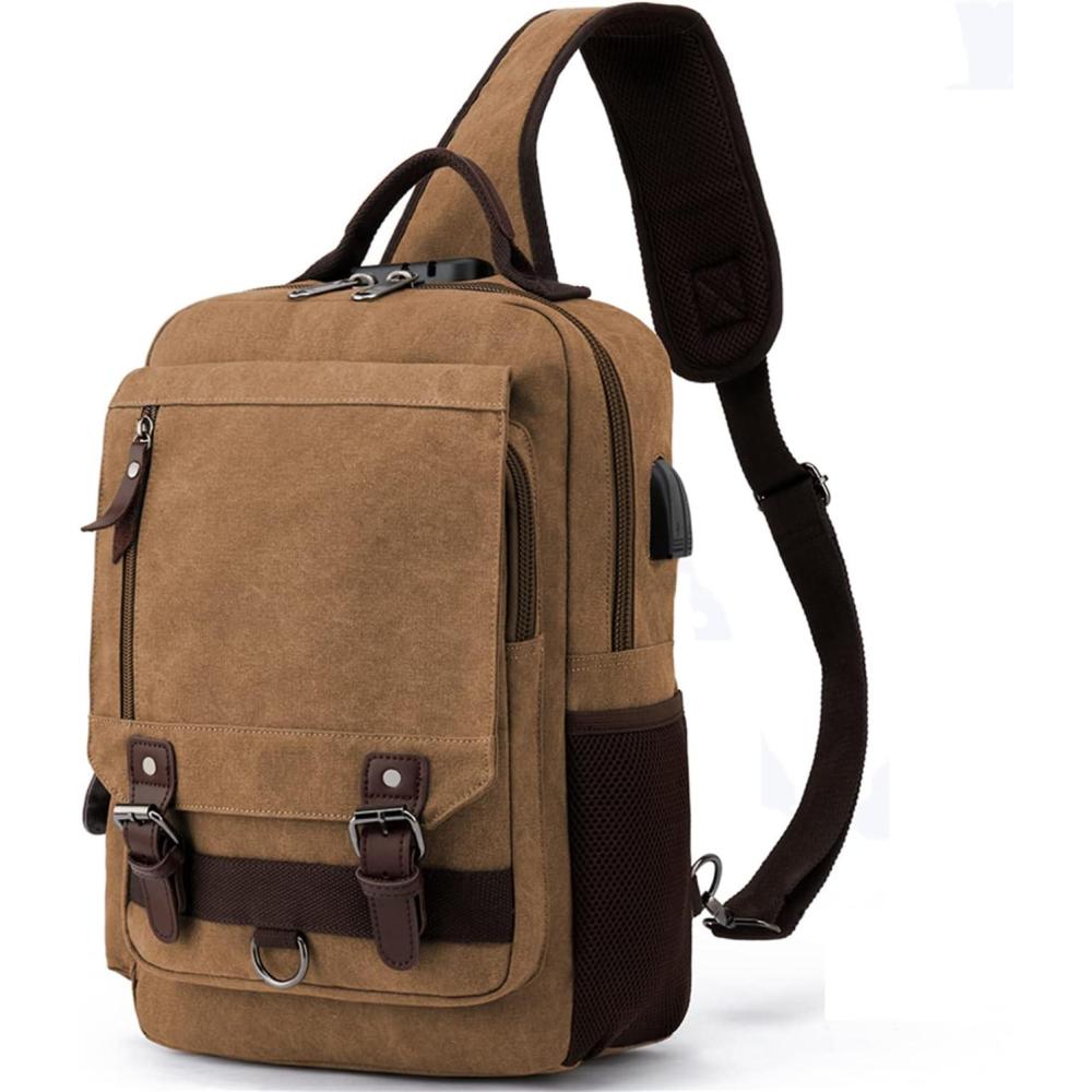 imageLeaper Retro Crossbody Bag Sling Bag Canvas Messenger Bag for Men Women Shoulder Bag Crossbody Handbags Satchel Travel BagCoffee 2