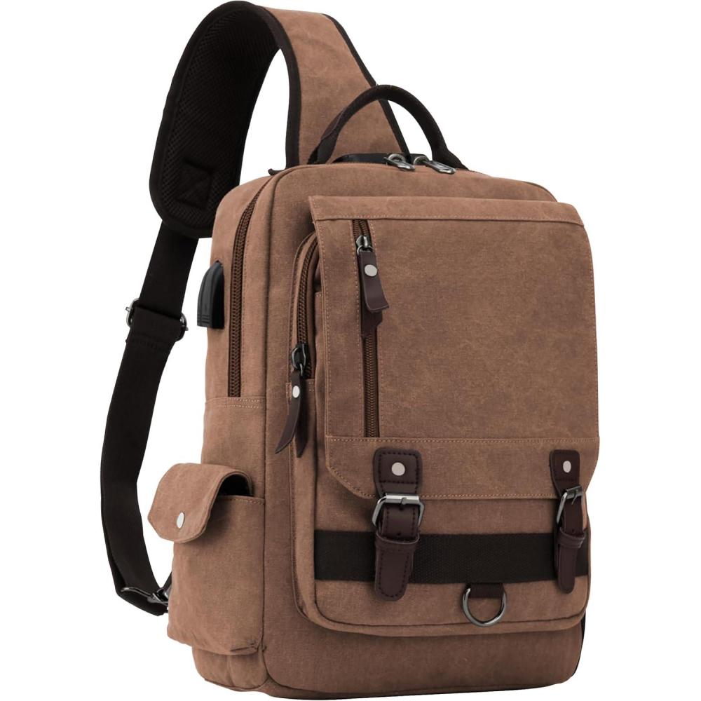 imageLeaper Retro Crossbody Bag Sling Bag Canvas Messenger Bag for Men Women Shoulder Bag Crossbody Handbags Satchel Travel BagCoffee 3
