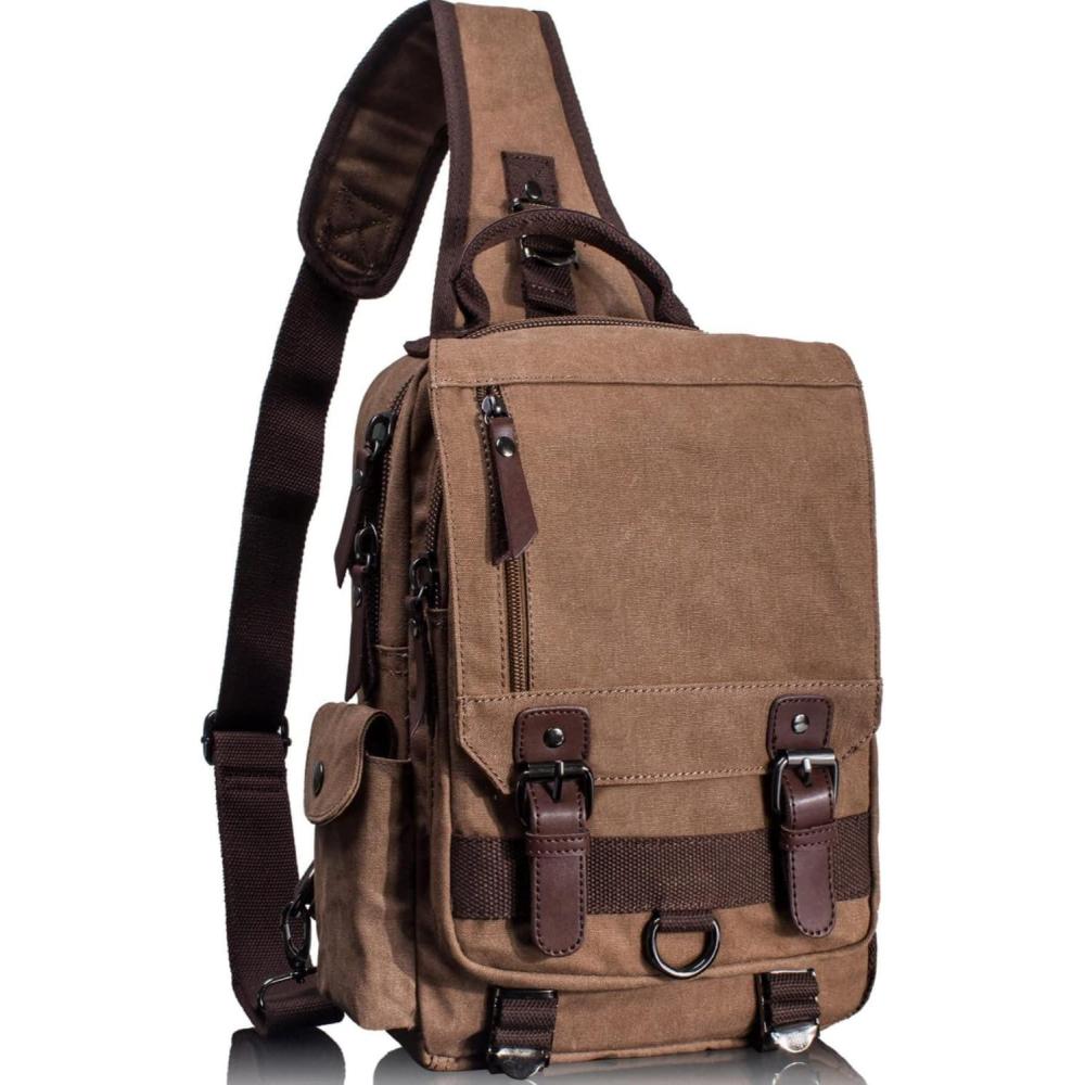 imageLeaper Retro Crossbody Bag Sling Bag Canvas Messenger Bag for Men Women Shoulder Bag Crossbody Handbags Satchel Travel BagCoffee