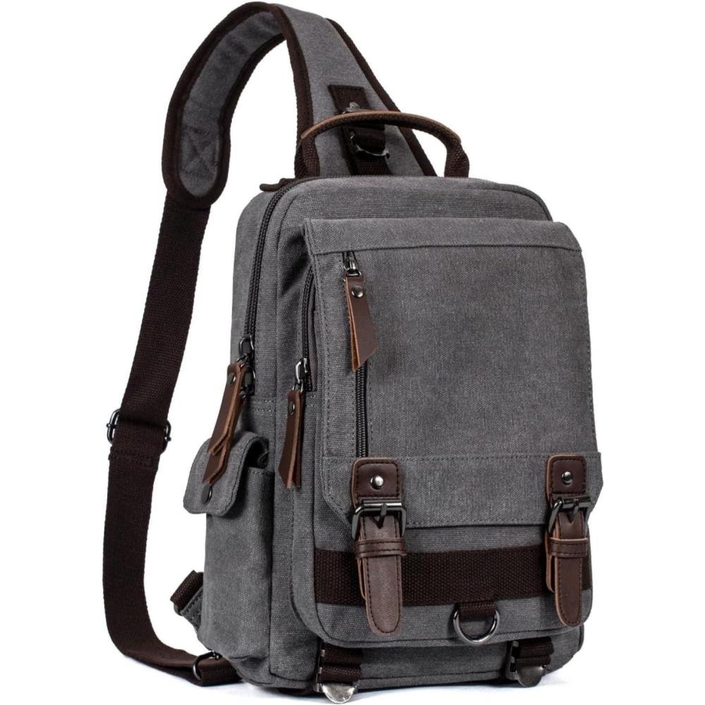 imageLeaper Retro Crossbody Bag Sling Bag Canvas Messenger Bag for Men Women Shoulder Bag Crossbody Handbags Satchel Travel BagGray