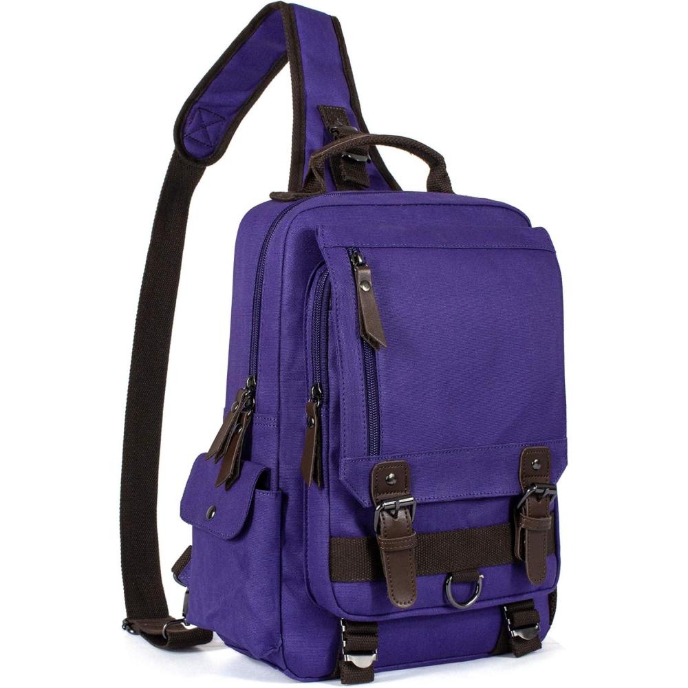 imageLeaper Retro Crossbody Bag Sling Bag Canvas Messenger Bag for Men Women Shoulder Bag Crossbody Handbags Satchel Travel BagPurple