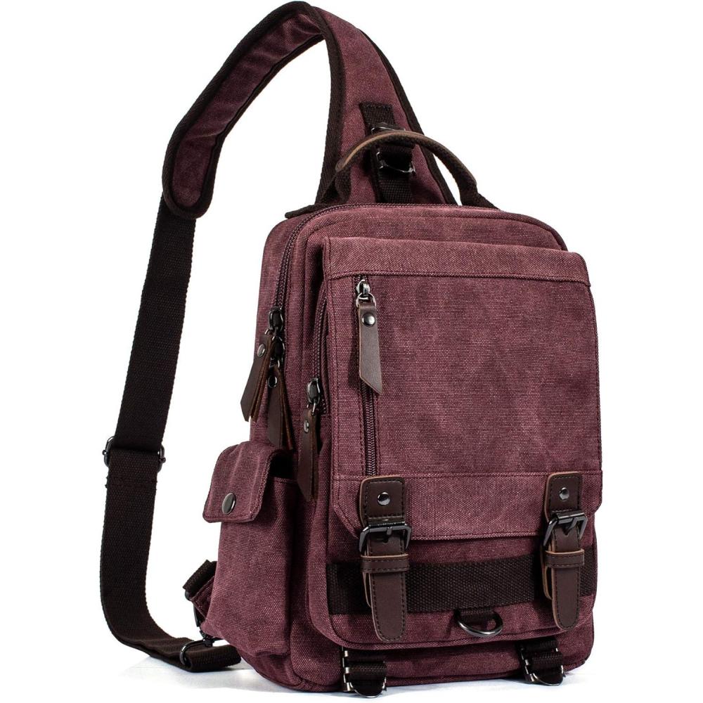 imageLeaper Retro Crossbody Bag Sling Bag Canvas Messenger Bag for Men Women Shoulder Bag Crossbody Handbags Satchel Travel BagRed