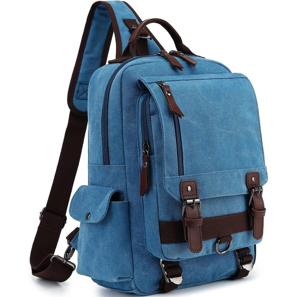 imageLeaper Retro Crossbody Bag Sling Bag Canvas Messenger Bag for Men Women Shoulder Bag Crossbody Handbags Satchel Travel BagSky Blue 1