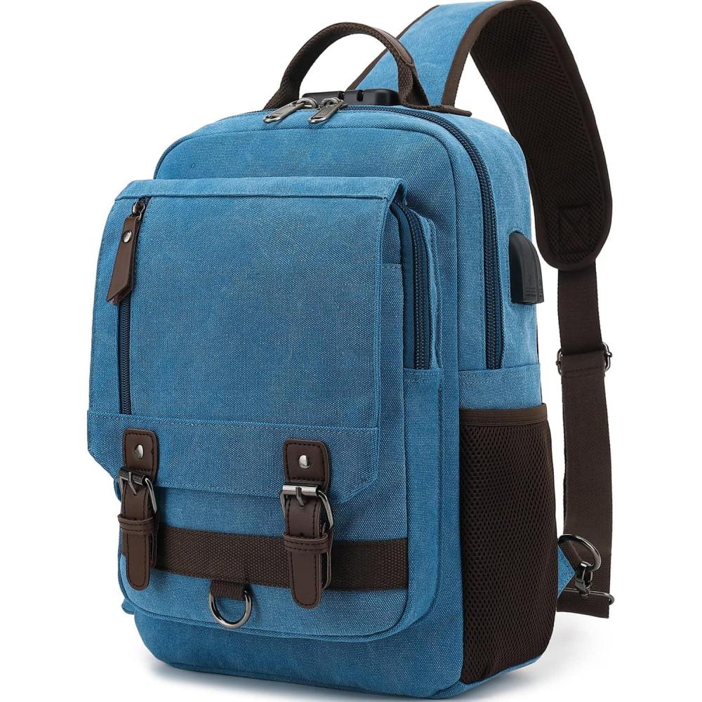 imageLeaper Retro Crossbody Bag Sling Bag Canvas Messenger Bag for Men Women Shoulder Bag Crossbody Handbags Satchel Travel BagSky Blue 2