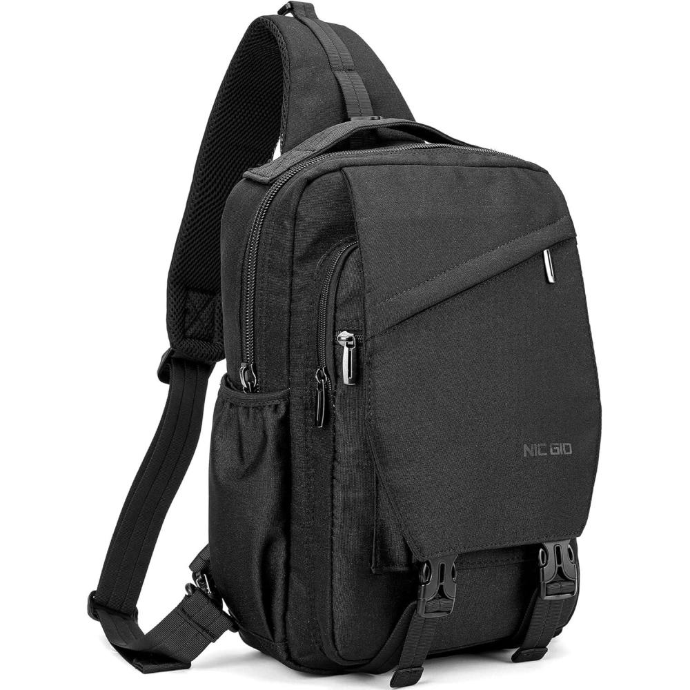 imageNICGID Sling Bag Backpack 133 141 Laptop Bag Crossbody Shoulder Chest Backpacks Travel Outdoors for Men WomenBlack