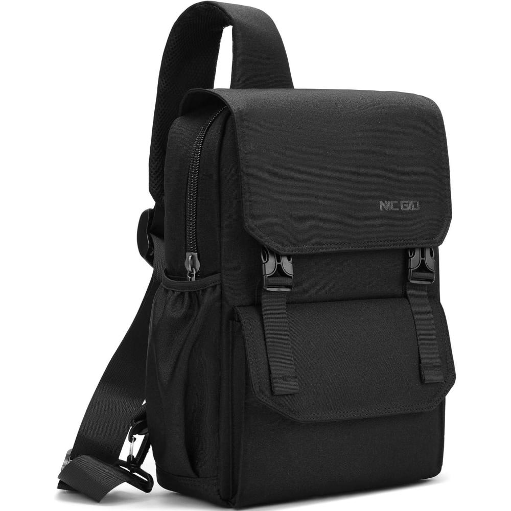 imageNICGID Sling Bag Backpack 133 141 Laptop Bag Crossbody Shoulder Chest Backpacks Travel Outdoors for Men WomenBlack036