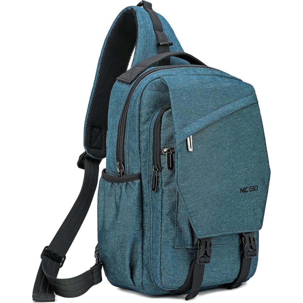 imageNICGID Sling Bag Backpack 133 141 Laptop Bag Crossbody Shoulder Chest Backpacks Travel Outdoors for Men WomenBlue Green