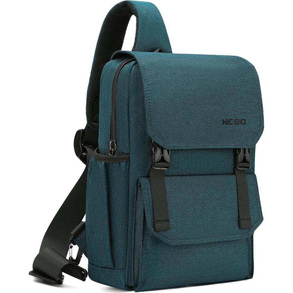 imageNICGID Sling Bag Backpack 133 141 Laptop Bag Crossbody Shoulder Chest Backpacks Travel Outdoors for Men WomenBlue Green036