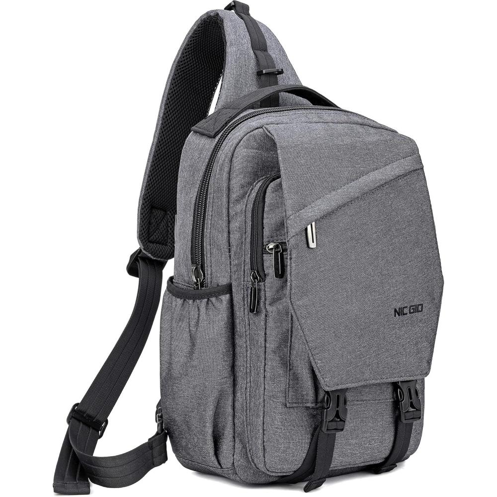 imageNICGID Sling Bag Backpack 133 141 Laptop Bag Crossbody Shoulder Chest Backpacks Travel Outdoors for Men WomenGrey