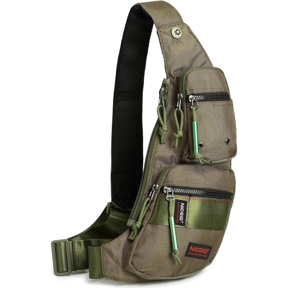 imageNICGID Sling Bag Chest Shoulder Backpack Crossbody Bags Casual Daypack for Men WomenArmy Green3