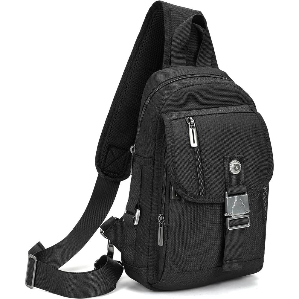 imageNICGID Sling Bag Chest Shoulder Backpack Crossbody Bags for Tablet Laptop Outdoor Hiking Men WomenBlack016
