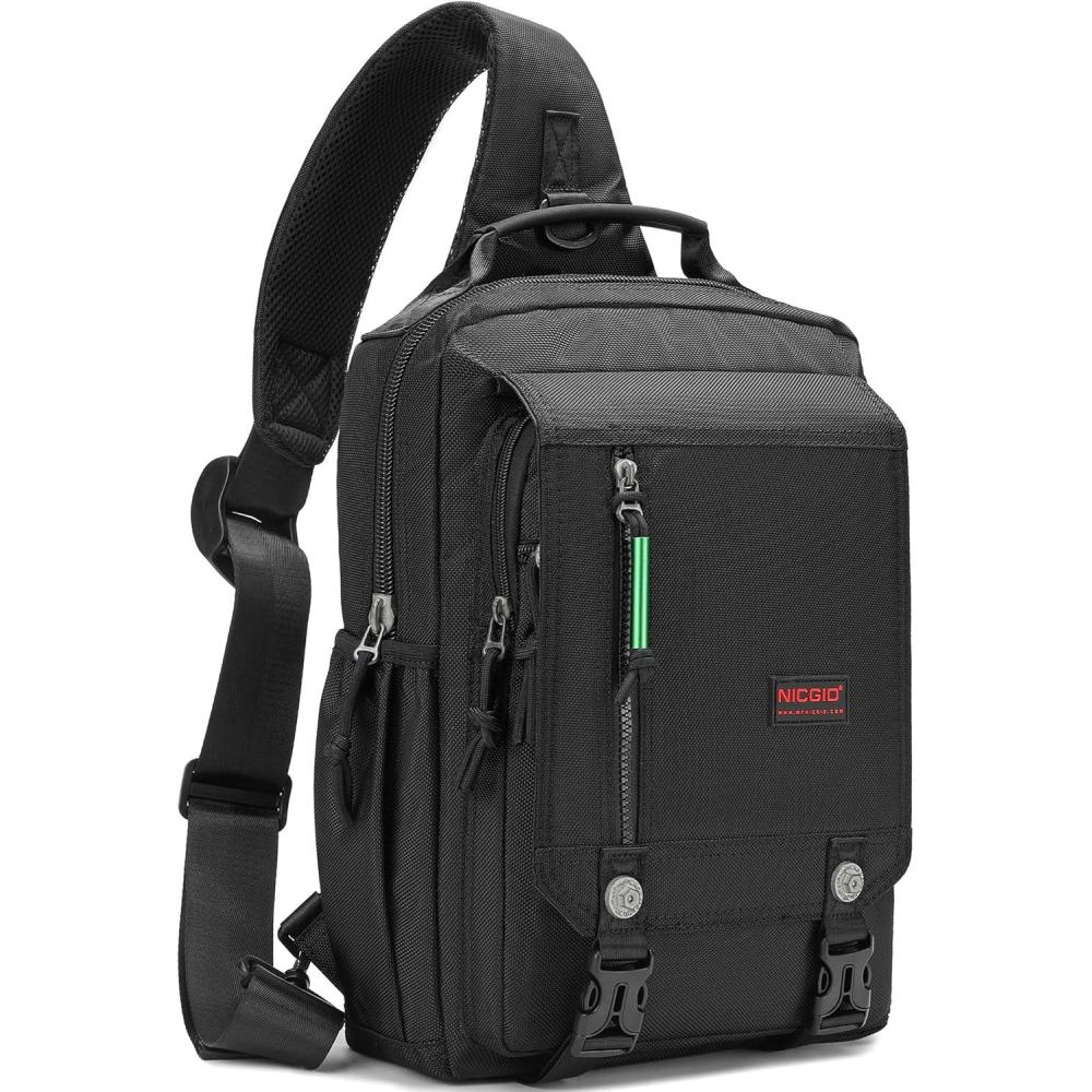 imageNICGID Sling Bags Chest Shoulder Backpacks 125 133 141 156Laptop Backpack Crossbody Messenger Bag Travel OutdoorBlack