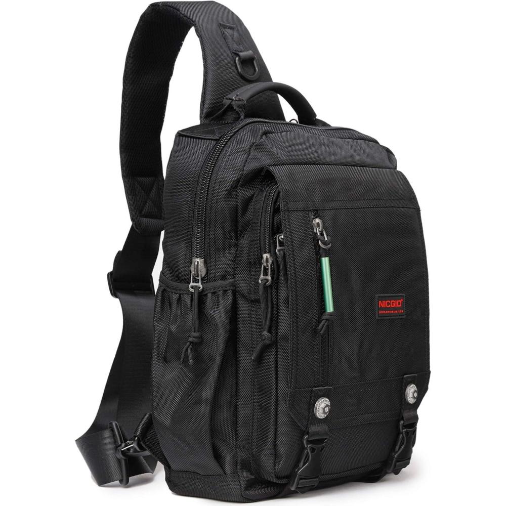 imageNICGID Sling Bags Chest Shoulder Backpacks 125 133 141 156Laptop Backpack Crossbody Messenger Bag Travel OutdoorBlacknylon