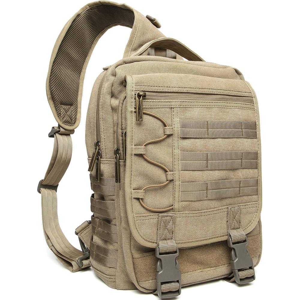imageNICGID Sling Bags Chest Shoulder Backpacks 125 133 141 156Laptop Backpack Crossbody Messenger Bag Travel OutdoorKhakicanvas