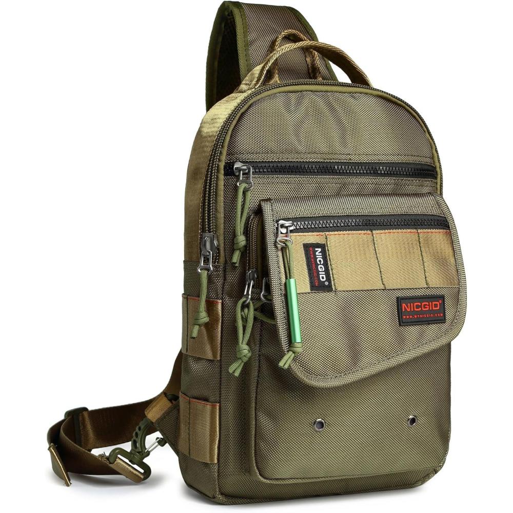 imageNICGID Sling Bags Chest Shoulder Backpacks Crossbody Purse Outdoor Chest Bag Travel Backpack for Men WomenArmy Green385
