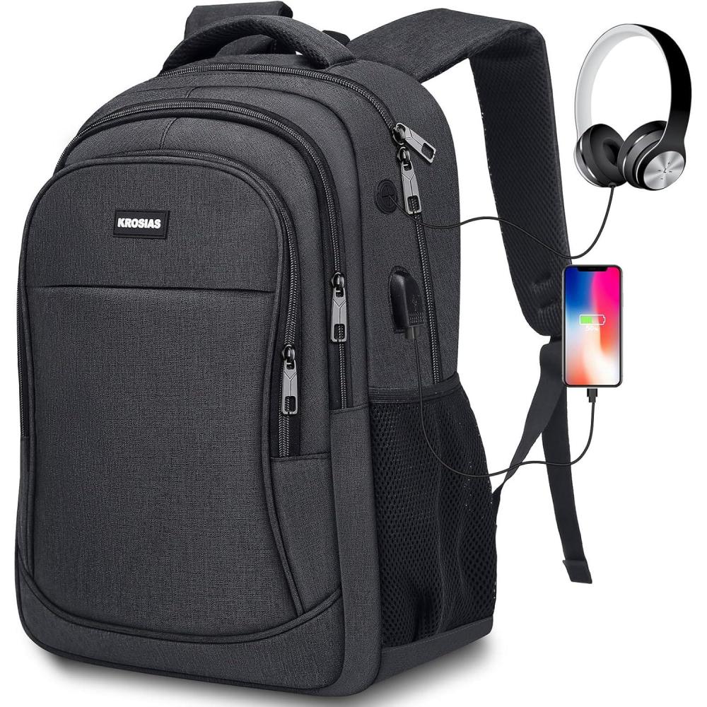 imageSchool Backpack for Men and Women College Bookbag for Teens Boys Students 156 inch Large Laptop Bag with USB Port for Work Business Travel Black