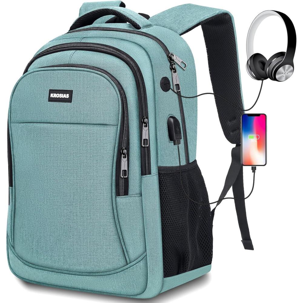 imageSchool Backpack for Men and Women College Bookbag for Teens Boys Students 156 inch Large Laptop Bag with USB Port for Work Business Travel Green