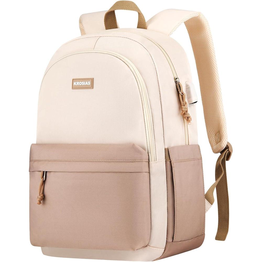 imageSchool Backpack for Teens Girls Cute Student Bookbag Large 156 Inch Laptop Bag Aesthetic College Backpacks for Women High School Travel Khaki BeigeBeige Khaki