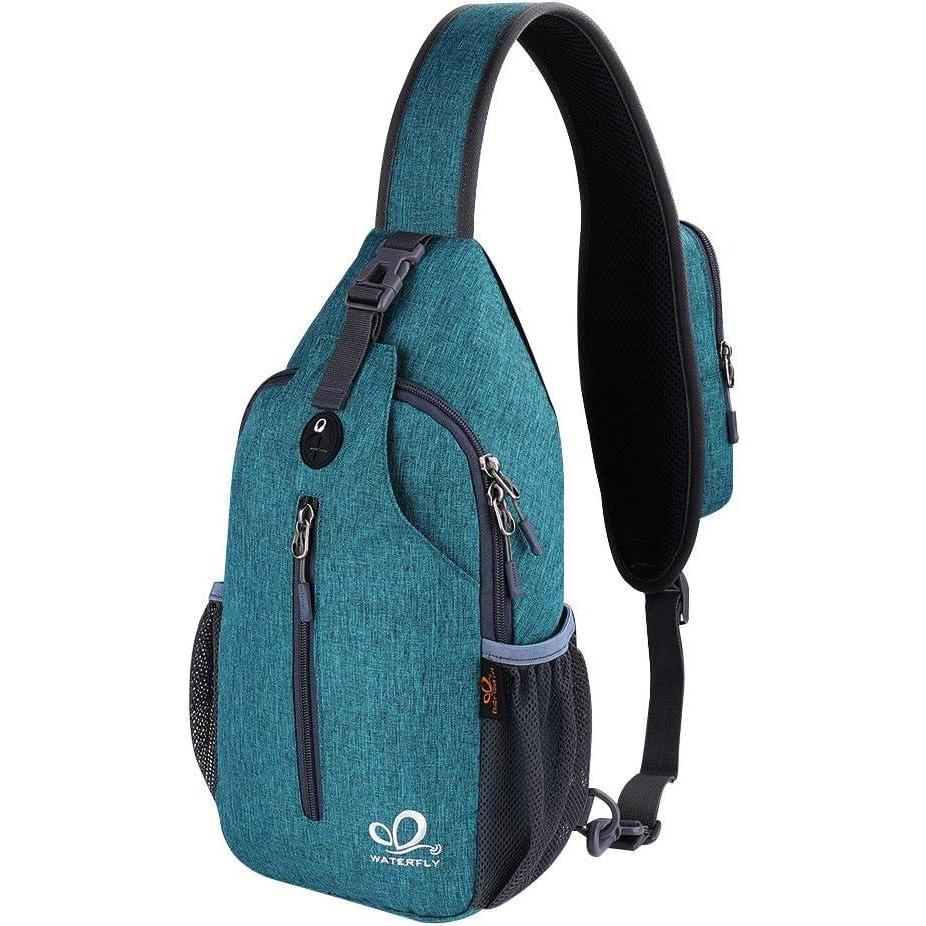 imageWATERFLY Crossbody Sling Backpack Sling Bag Travel Hiking Chest Bag DaypackBteal Blue