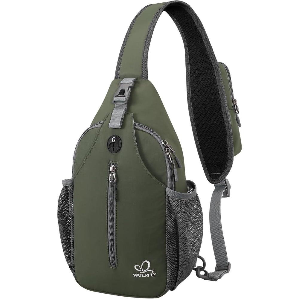 imageWATERFLY Crossbody Sling Backpack Sling Bag Travel Hiking Chest Bag DaypackDark Green