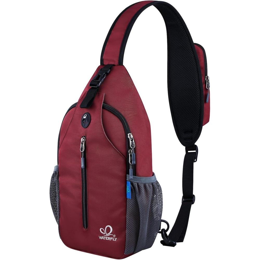 imageWATERFLY Crossbody Sling Backpack Sling Bag Travel Hiking Chest Bag DaypackDark Red