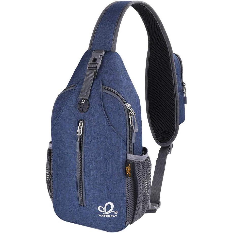 imageWATERFLY Crossbody Sling Backpack Sling Bag Travel Hiking Chest Bag DaypackNavy Blue