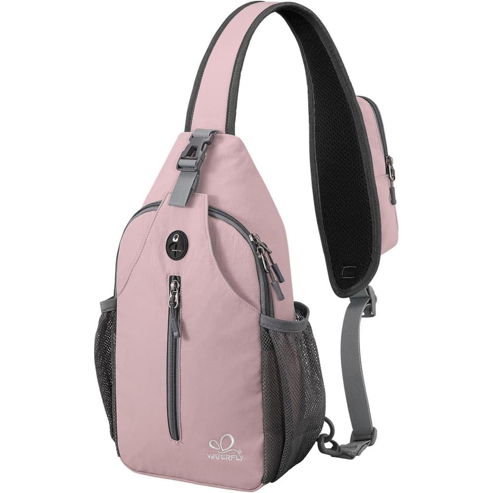 imageWATERFLY Crossbody Sling Backpack Sling Bag Travel Hiking Chest Bag DaypackPink