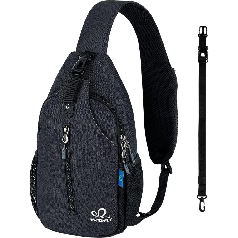 imageWATERFLY Crossbody Sling Backpack Sling Bag Travel Hiking Chest Bag DaypackPure Blackother Style