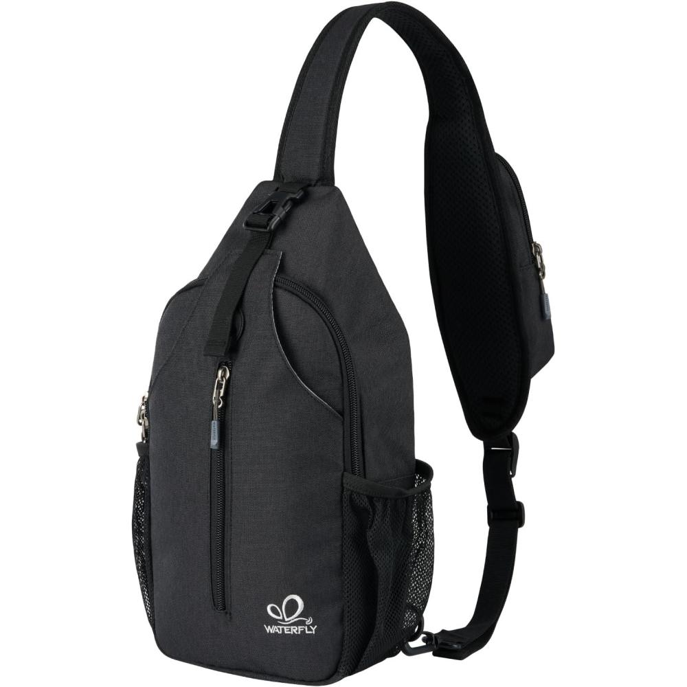 imageWATERFLY Crossbody Sling Backpack Sling Bag Travel Hiking Chest Bag DaypackRfidblack