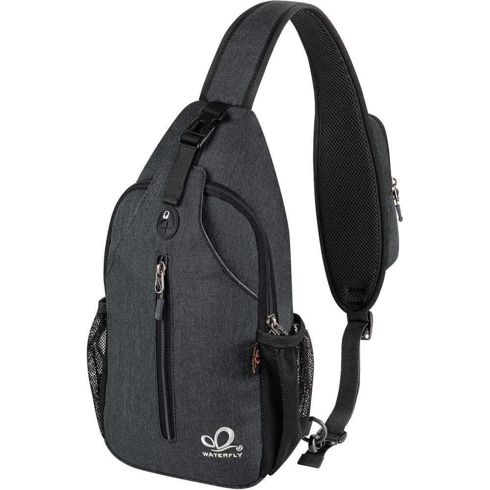 imageWATERFLY Crossbody Sling Backpack Sling Bag Travel Hiking Chest Bag DaypackZhemp Black
