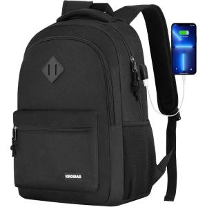 Backpack for Men and Women, School Backpack Teens Boys and Girls 15.6 Inch Laptop Bookbag with USB Charger for High School College Work Travel Business (Dark Gray)(Black)