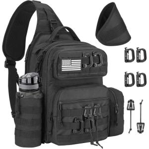 CVLIFE Tactical Sling Bag Backpack for Men Military Shoulder Sling Bag Molle Army Assault Detachable Tactical Bag with Bottle Holder Concealed Carry Daily Day Pack Work Bag for EDC Hiking, Black(Black)