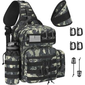 CVLIFE Tactical Sling Bag Backpack for Men Military Shoulder Sling Bag Molle Army Assault Detachable Tactical Bag with Bottle Holder Concealed Carry Daily Day Pack Work Bag for EDC Hiking, Black(Shadowstand)