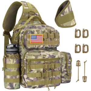 CVLIFE Tactical Sling Bag Backpack for Men Military Shoulder Sling Bag Molle Army Assault Detachable Tactical Bag with Bottle Holder Concealed Carry Daily Day Pack Work Bag for EDC Hiking, Black(Auriclash)