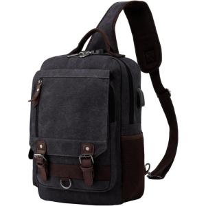 Leaper Retro Crossbody Bag Sling Bag Canvas Messenger Bag for Men Women Shoulder Bag Crossbody Handbags Satchel Travel Bag(A-black 2)