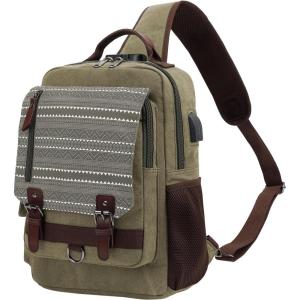 Leaper Retro Crossbody Bag Sling Bag Canvas Messenger Bag for Men Women Shoulder Bag Crossbody Handbags Satchel Travel Bag(Army Green-geometric)