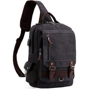 Leaper Retro Crossbody Bag Sling Bag Canvas Messenger Bag for Men Women Shoulder Bag Crossbody Handbags Satchel Travel Bag(Black 3)