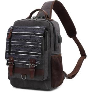 Leaper Retro Crossbody Bag Sling Bag Canvas Messenger Bag for Men Women Shoulder Bag Crossbody Handbags Satchel Travel Bag(Black-geometric)
