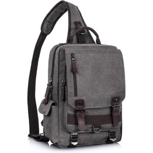 Leaper Retro Crossbody Bag Sling Bag Canvas Messenger Bag for Men Women Shoulder Bag Crossbody Handbags Satchel Travel Bag(Brownish Gray 1)