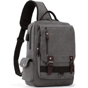 Leaper Retro Crossbody Bag Sling Bag Canvas Messenger Bag for Men Women Shoulder Bag Crossbody Handbags Satchel Travel Bag(Brownish Gray)